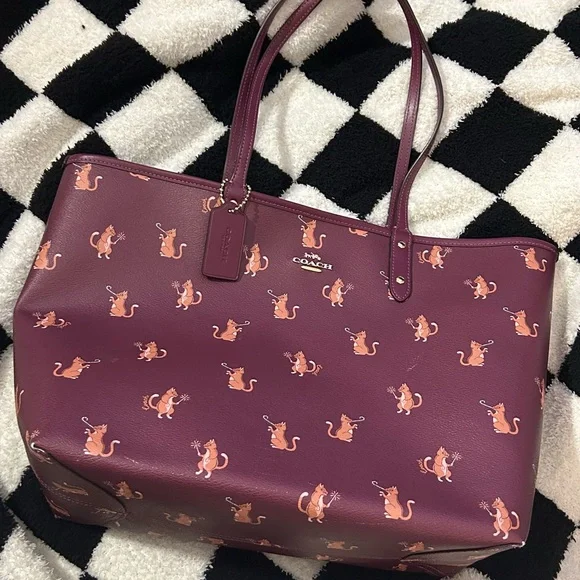 Coach Reversible City Tote, Party Cat, Purple